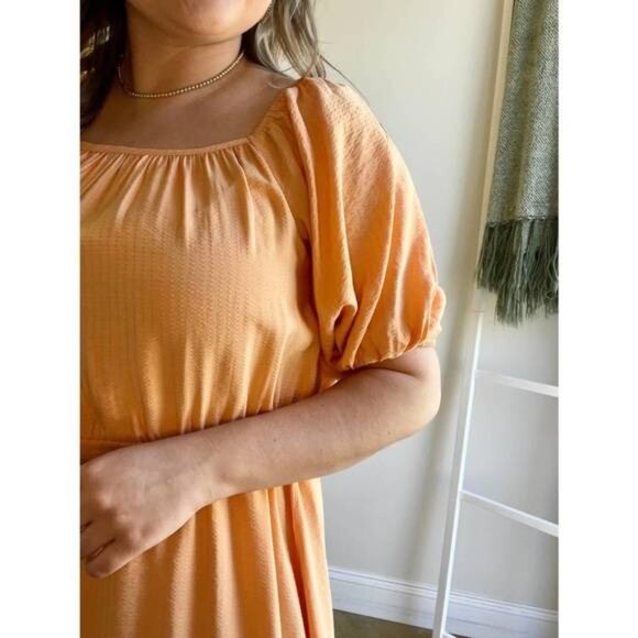 LUCY PARIS Midi Dress Kierlan Tiered Skirt Puff Sleeves Orange size Small - Picture 4 of 14